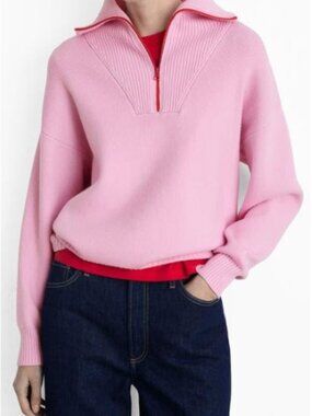 Contrast Half Zip Sweater in Pink | MNG | Sz XL